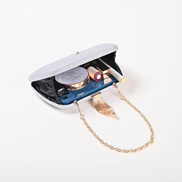 Evening Bag Clutch Purse Shoulder Sparkling Party Handbag Silver Gold - Picture 5 of 6